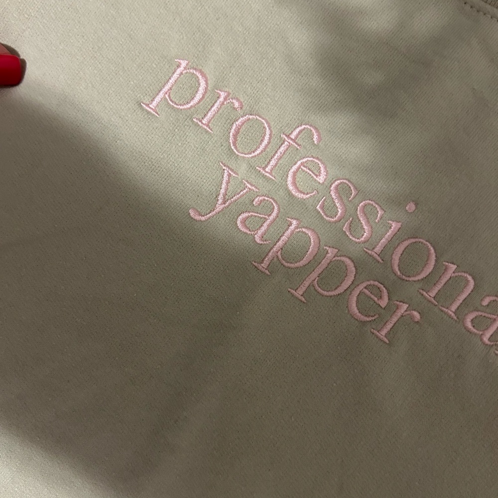 Professional Yapper pink embroidered Graphic Crewneck taupe beige sweatshirt - Picture 4 of 4